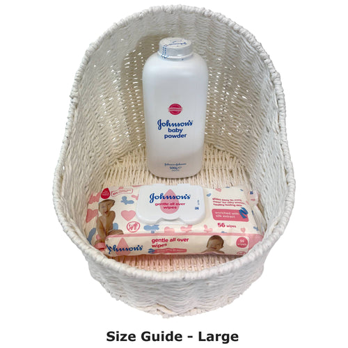 5 x White Bassinet Baskets - New baby gift hampers, storage