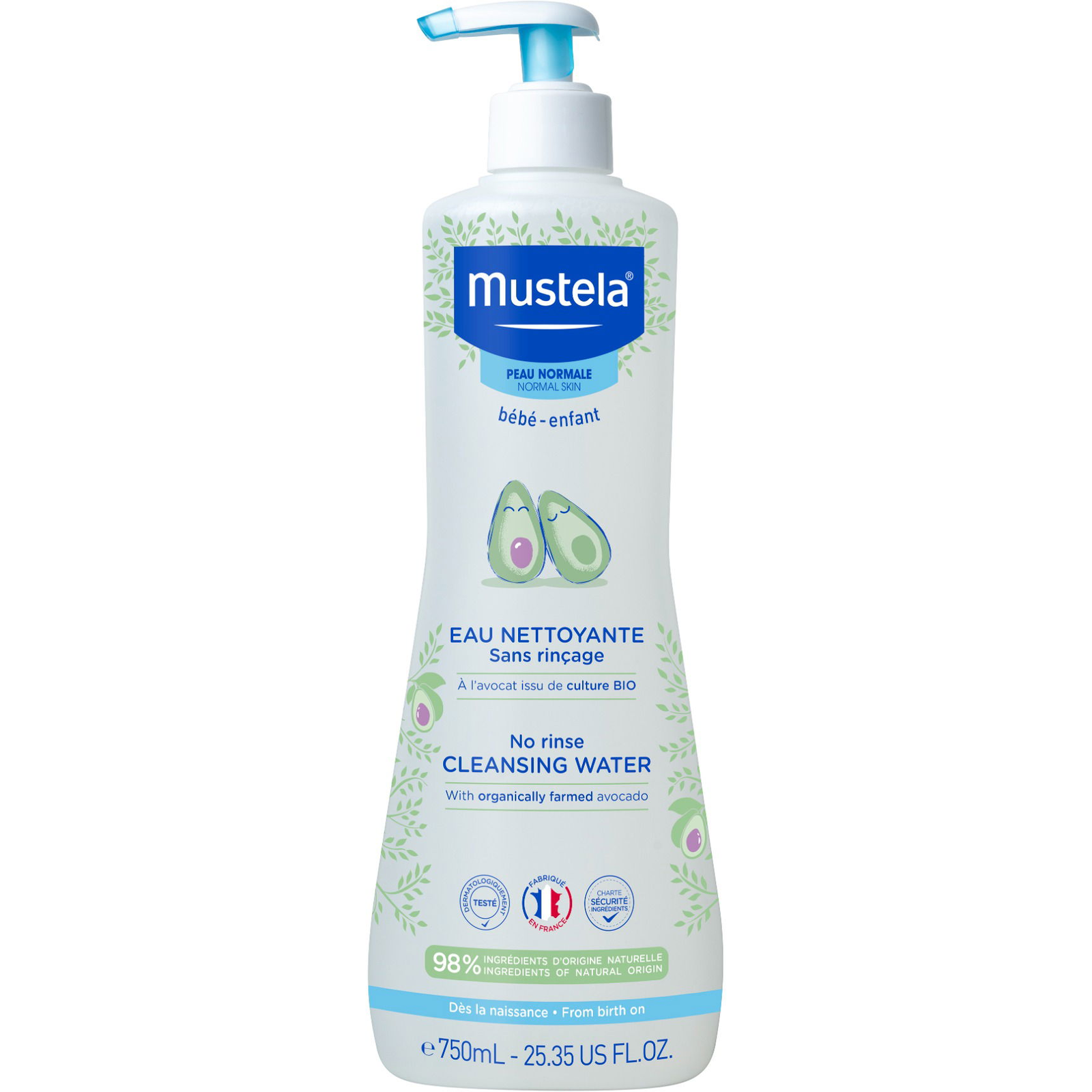 MUSTELA Gyengéd tisztítóvíz organikusan termesztett avokádóval 750 ml