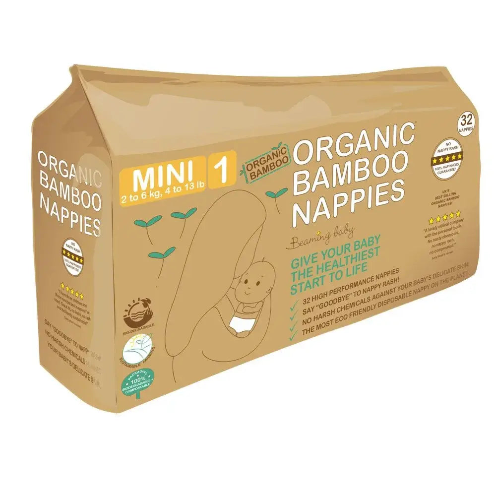Organic Bamboo Mini Nappies - 2-6kg, 32 pcs/bag (size 1)