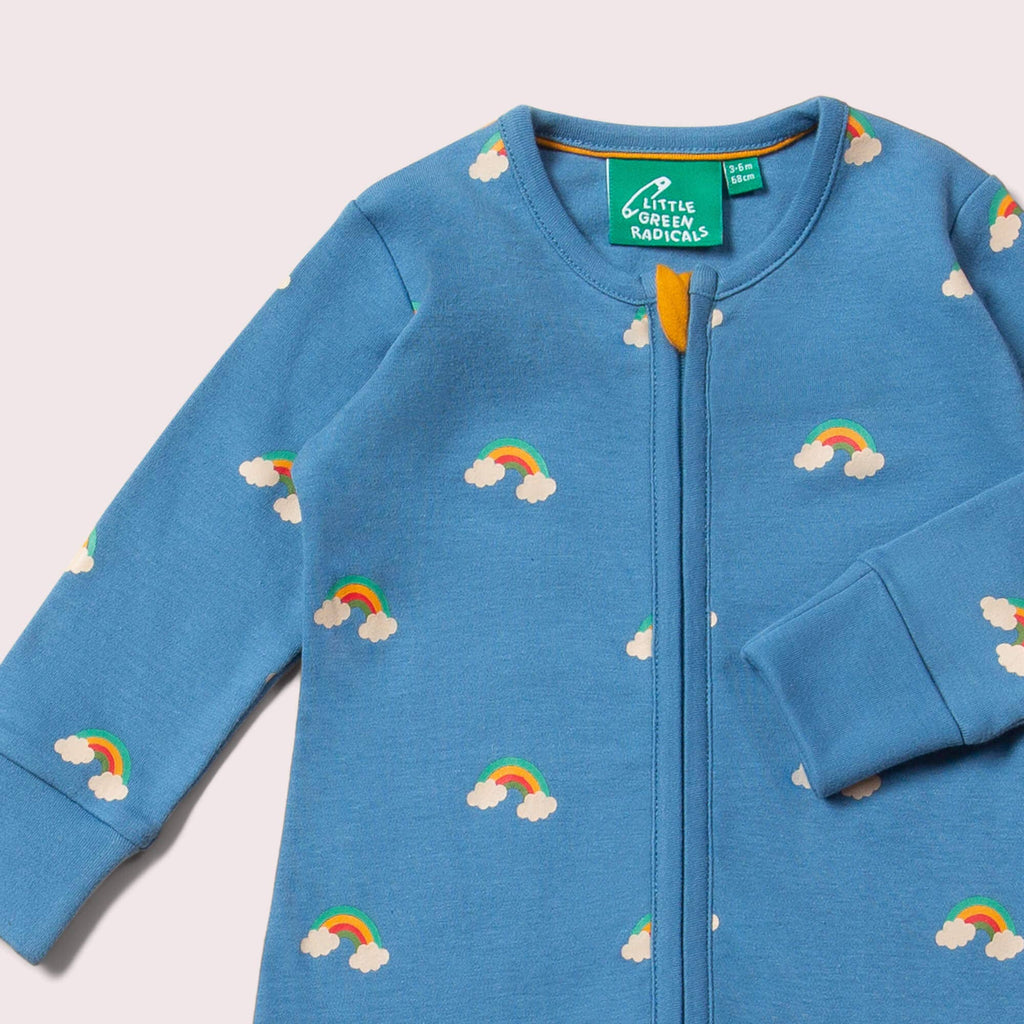 Blue Rainbows Zip Organic Babygrow