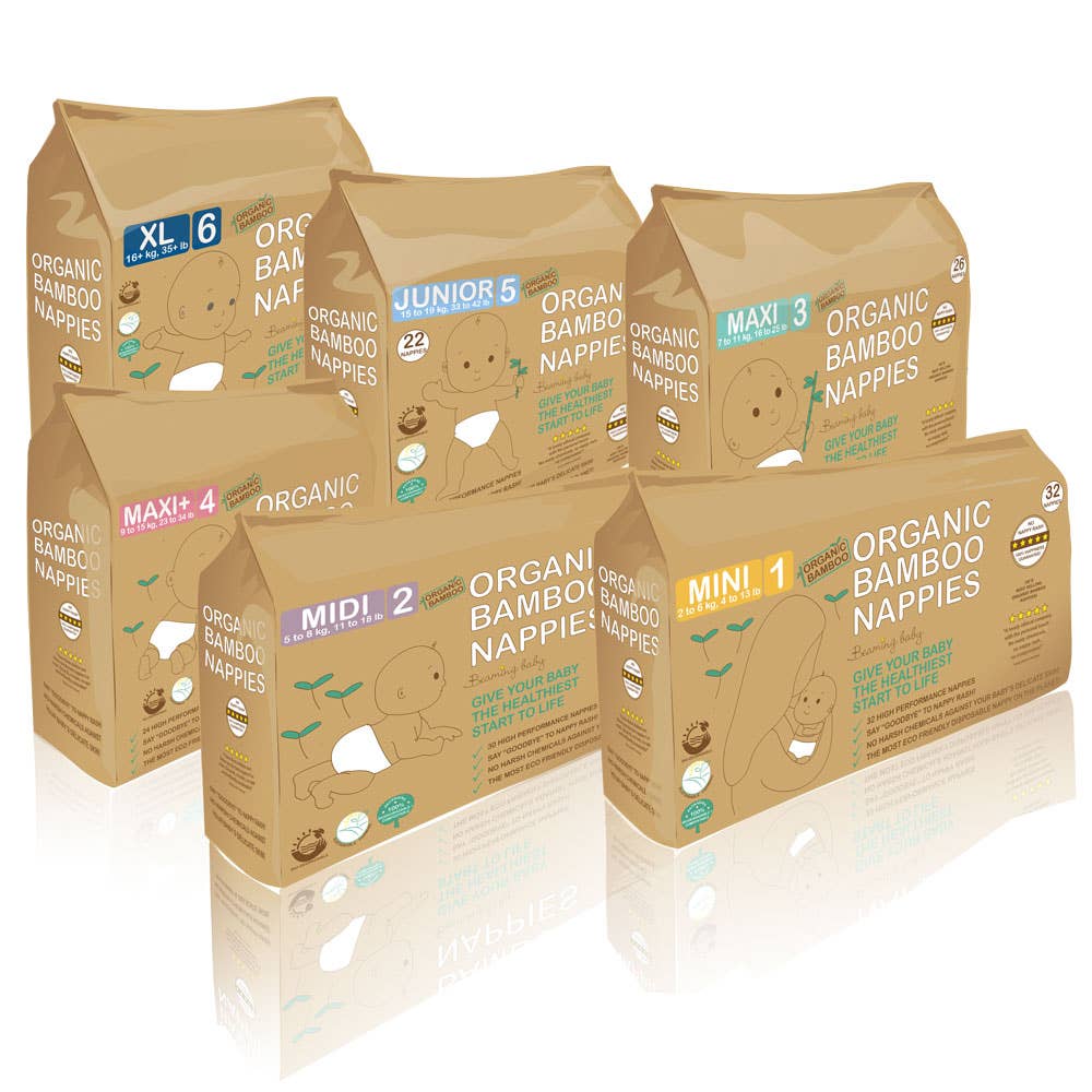 Organic Bamboo Mini Nappies - 2-6kg, 32 pcs/bag (size 1)