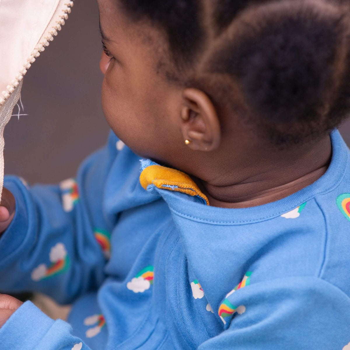 Blue Rainbows Zip Organic Babygrow