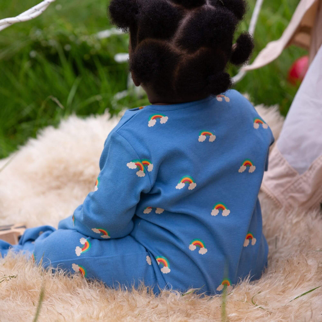 Blue Rainbows Zip Organic Babygrow