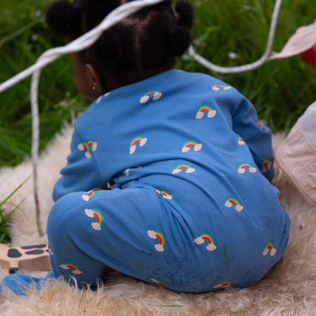 Blue Rainbows Zip Organic Babygrow