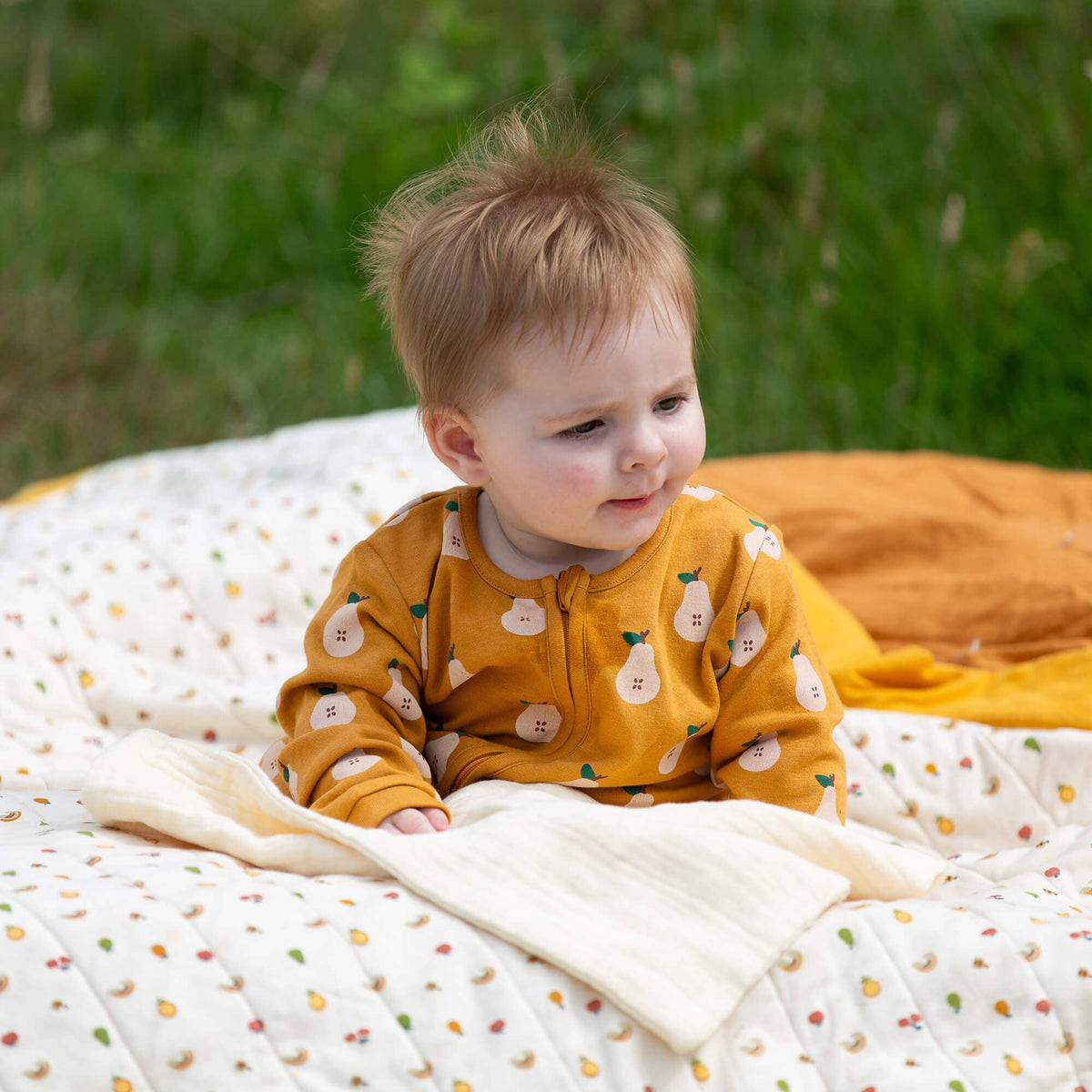 Summer Pears Zip Organic Babygrow