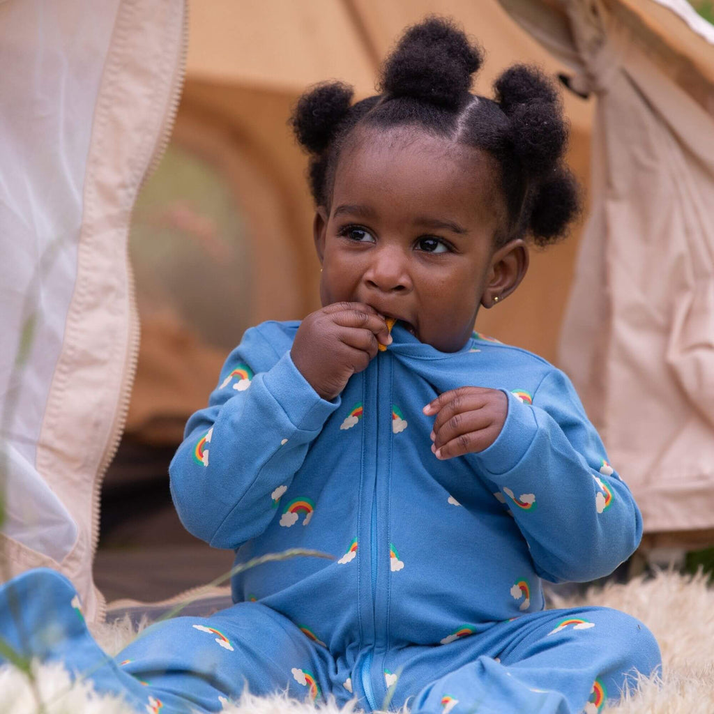 Blue Rainbows Zip Organic Babygrow