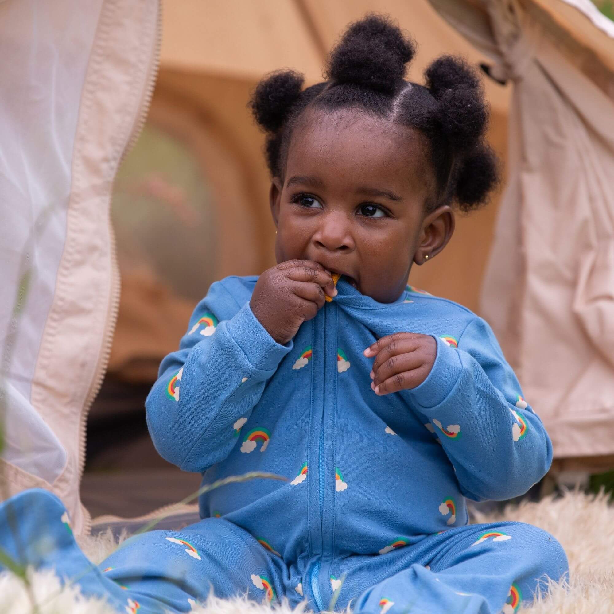 Blue Rainbows Zip Organic Babygrow