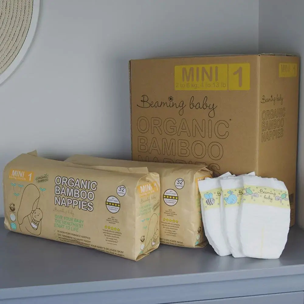 Organic Bamboo Mini Nappies - 2-6kg, 32 pcs/bag (size 1)